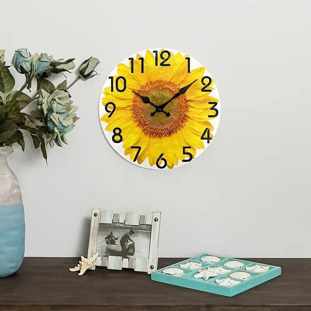 12 Inch Sunflower Decorative Wall Clock With Silent Operation NEW! Home & Garden:Home Décor:Clocks:Wall Clocks Style Your Walls